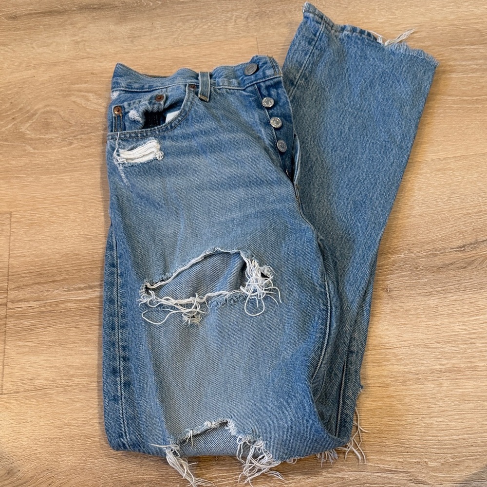 Levi's Light Blue Distressed Boyfriend Jeans